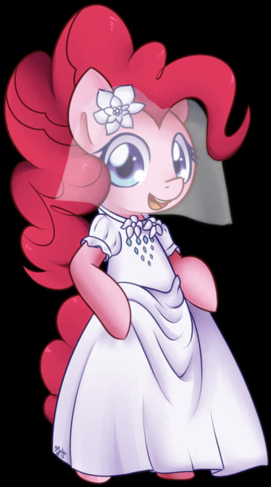 Cartoon Of A Pink Pony In A Wedding Dress