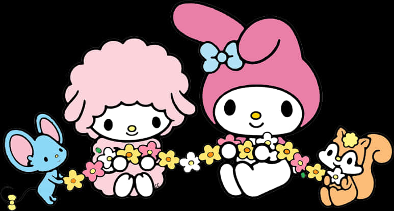 Cartoon Characters Holding Flowers