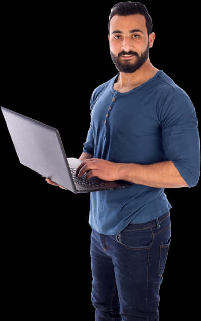A Man Holding A Laptop