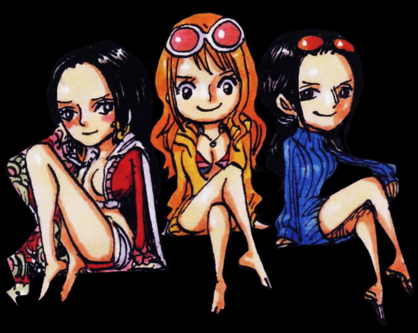 A Group Of Cartoon Girls Sitting