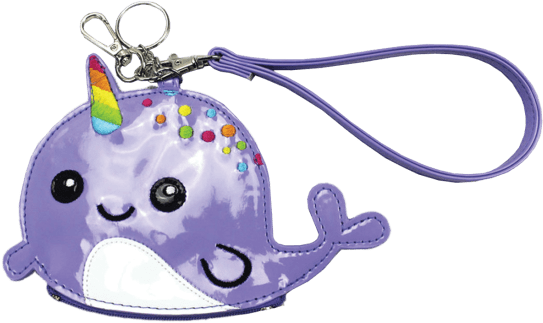 A Purple Whale Keychain With A Unicorn Horn