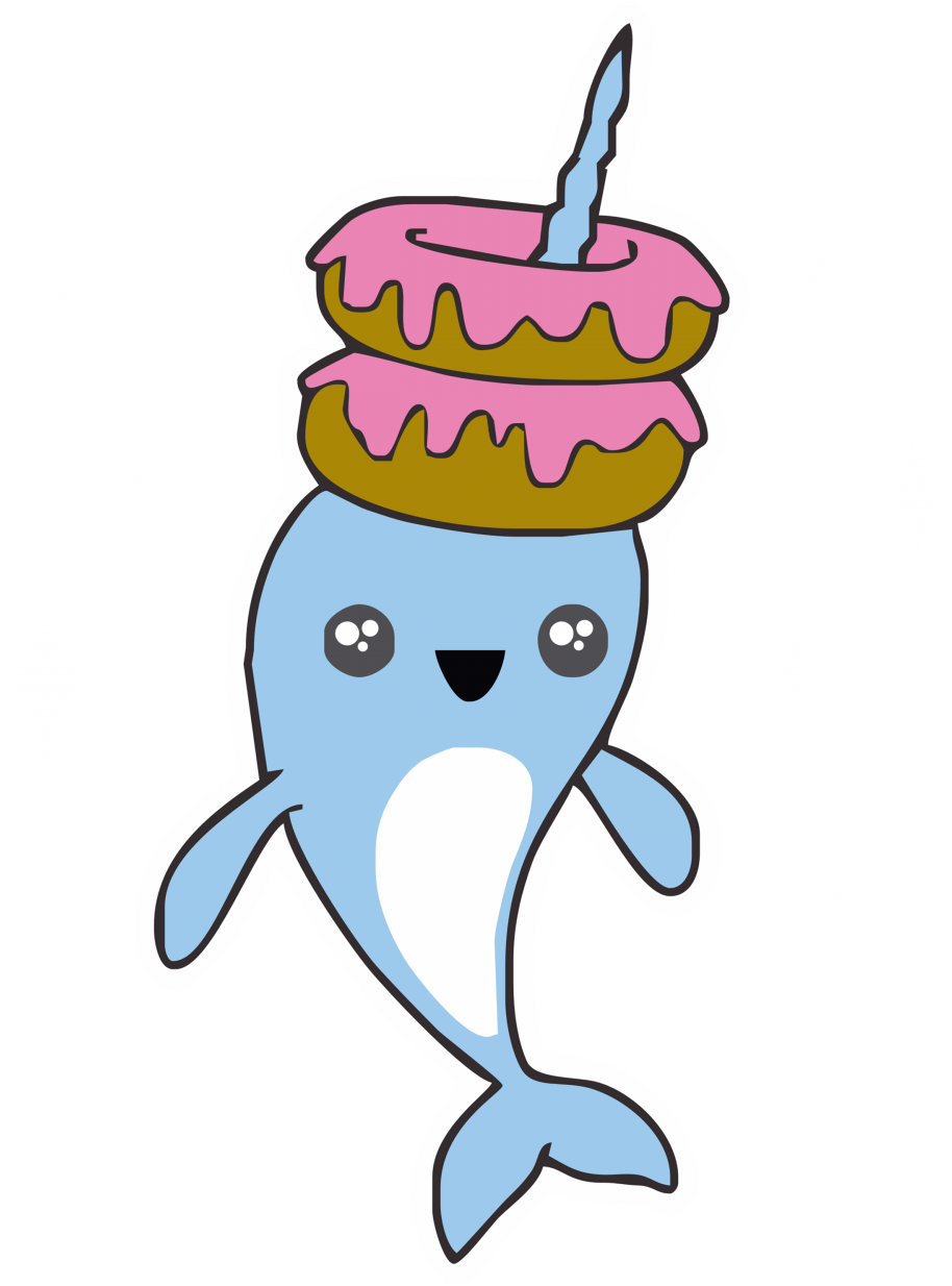 A Cartoon Of A Whale With Donuts On Its Head