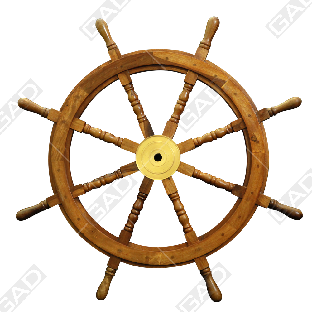 A Wooden Steering Wheel With A Gold Center