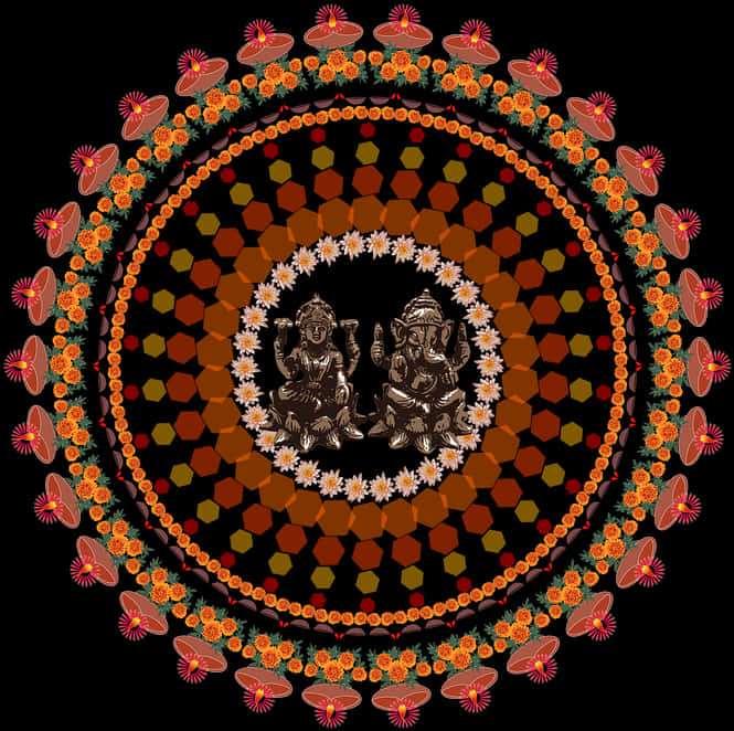 A Circular Pattern With Elephants And Flowers