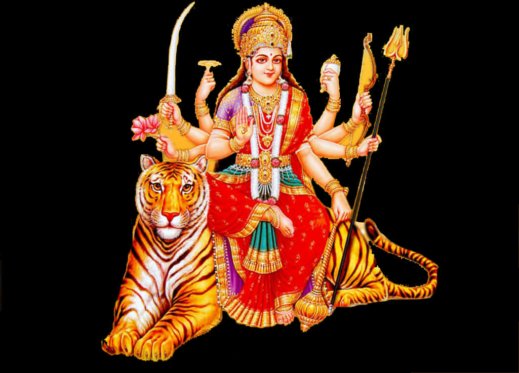 A Painting Of A Goddess With A Tiger