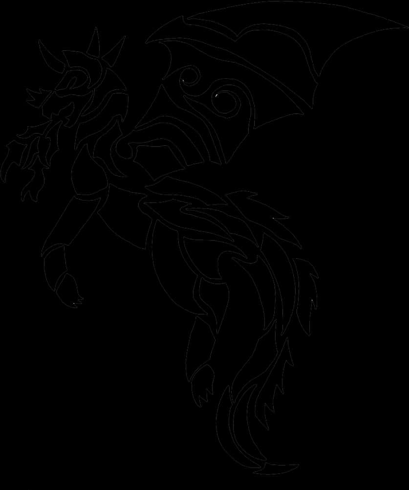 A Black And White Drawing Of A Dragon