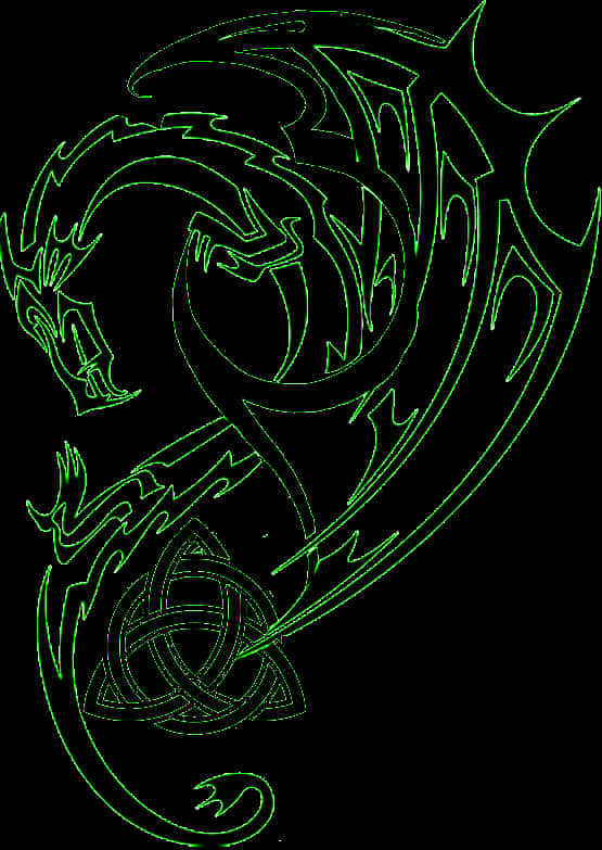 A Green Dragon With A Celtic Knot