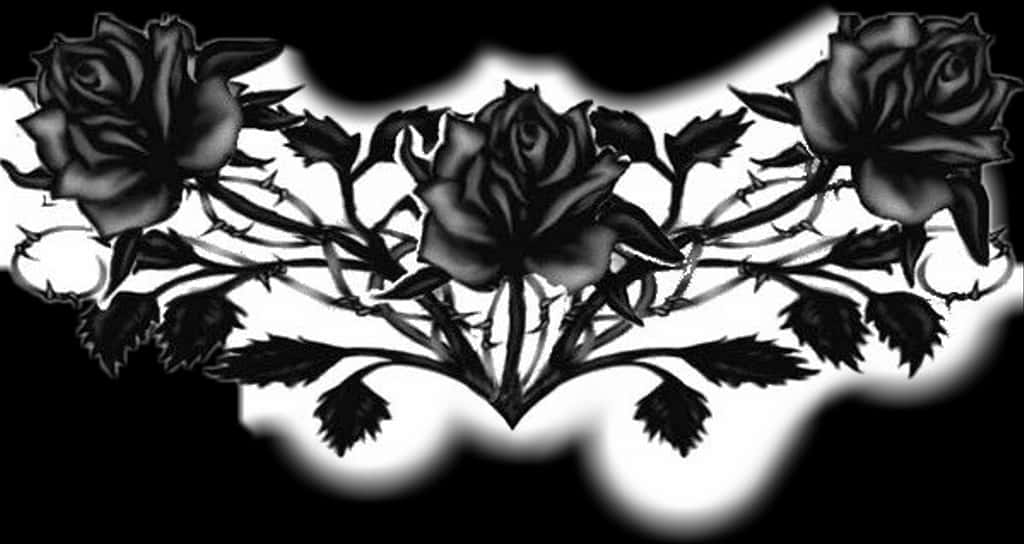A Black Rose With Leaves