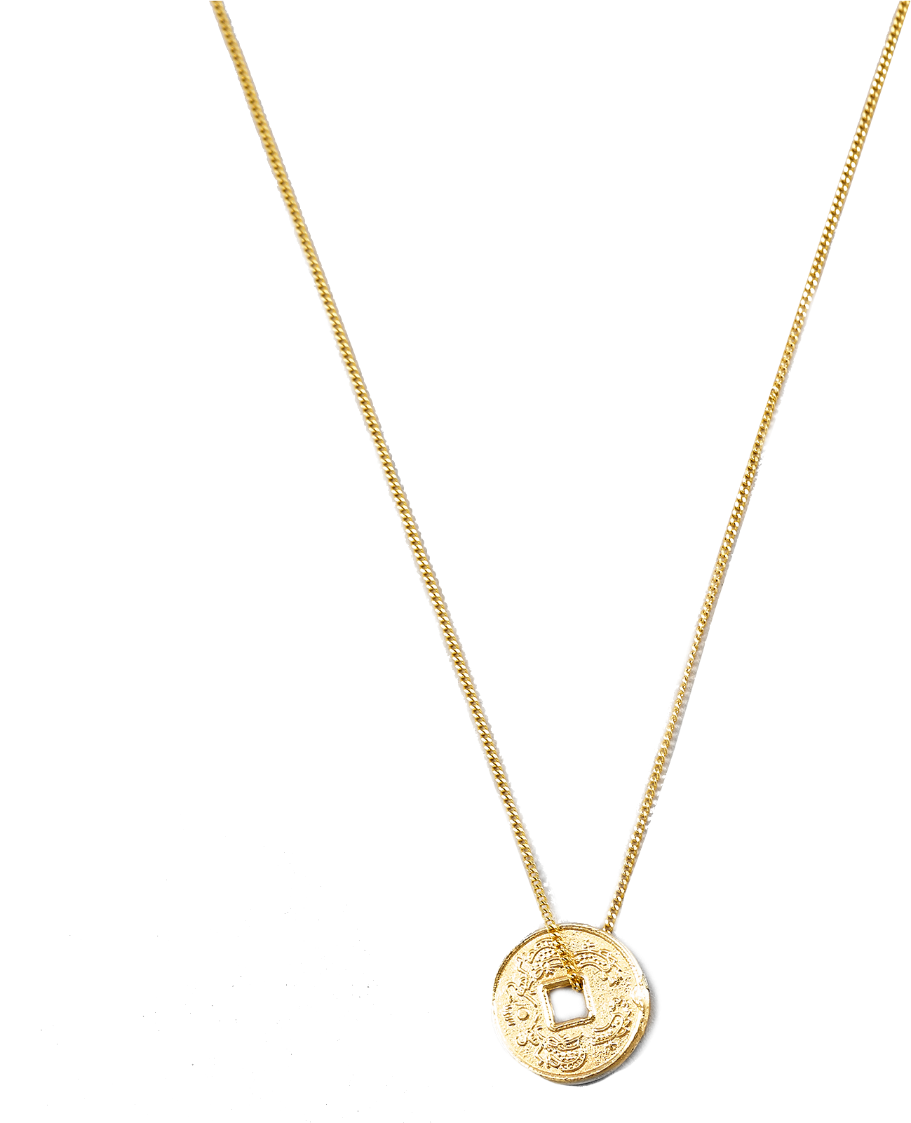 A Gold Necklace With A Circle On It