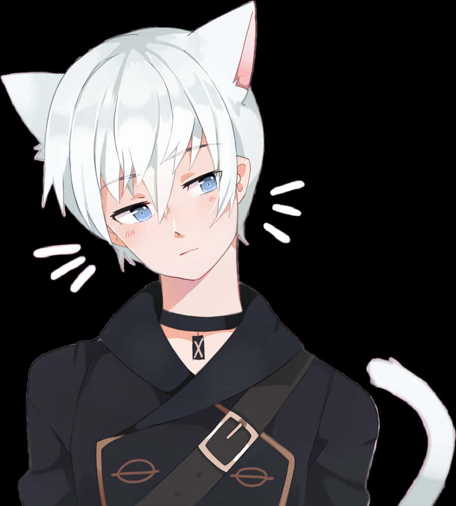 A Cartoon Of A Person With White Hair And Cat Ears