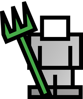 A Green And Grey Figure With A Pitchfork