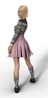 A Woman In A Skirt And Striped Sweater