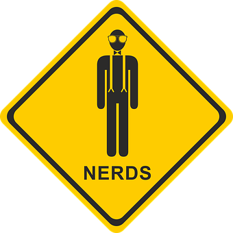 A Yellow Sign With A Man Wearing A Tie And Glasses