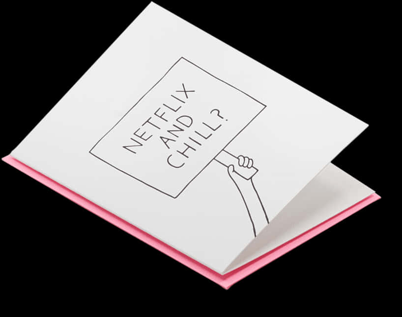 A Pink And White Card With A Hand Holding A Sign