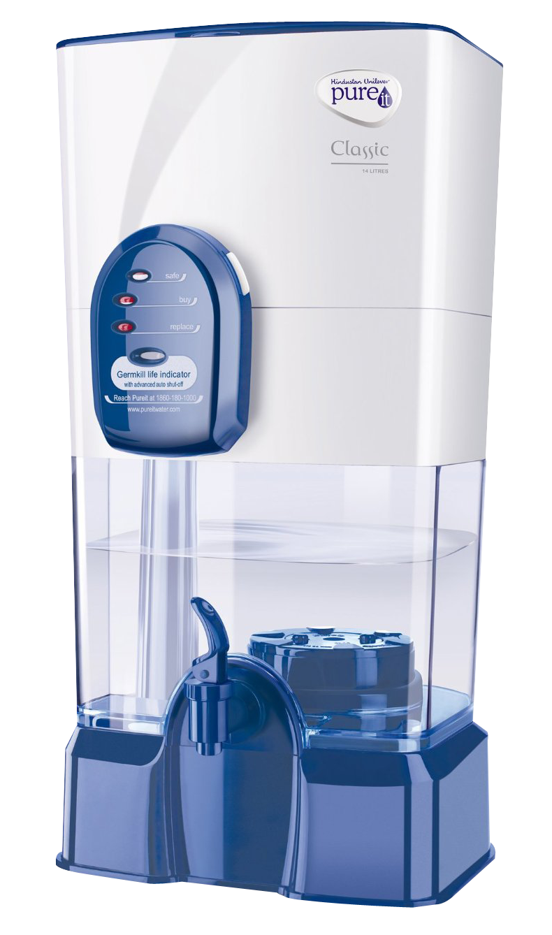 A Water Purifier With A Blue Cover