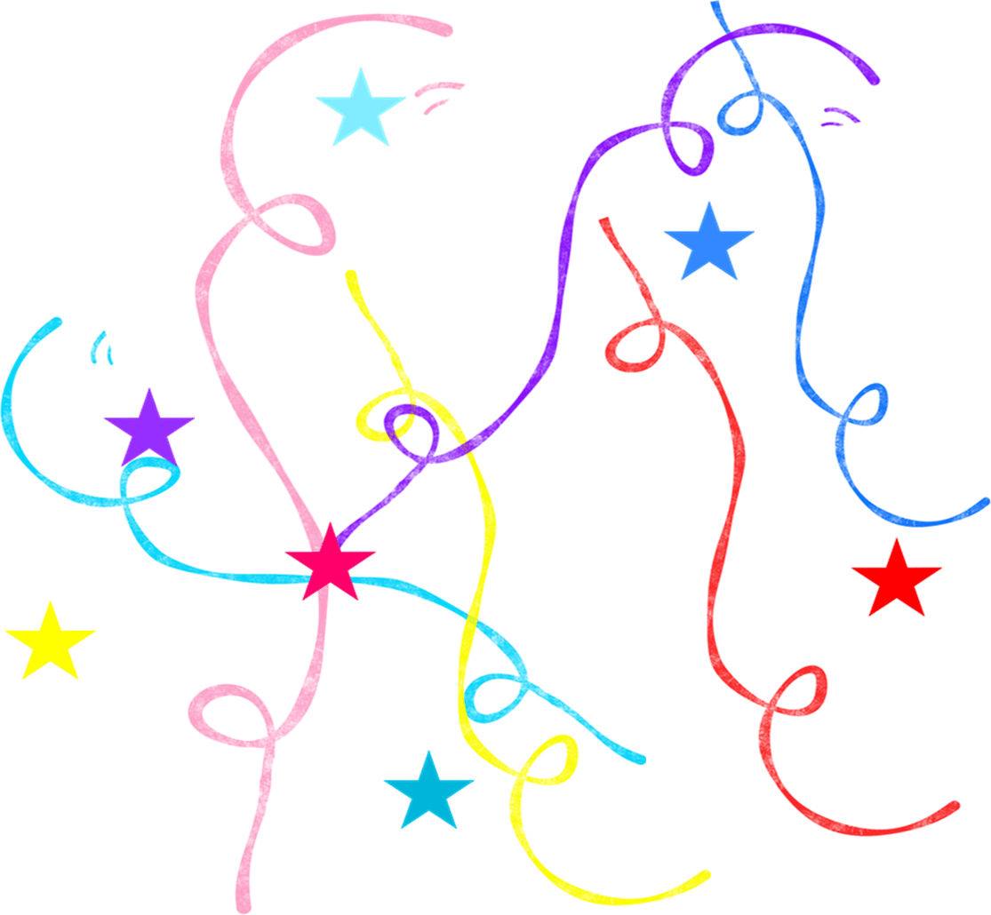 Colorful Stars And Swirls On A Black Background