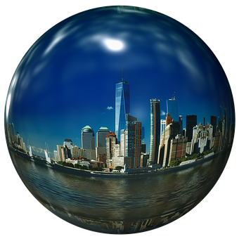 A Reflection Of A City In A Glass Ball