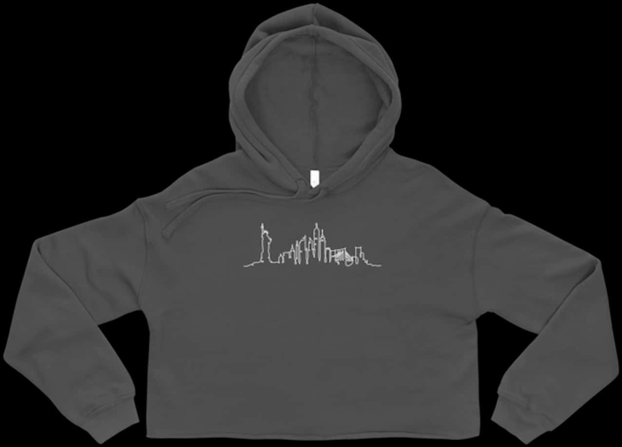A Grey Hoodie With A City Skyline On It
