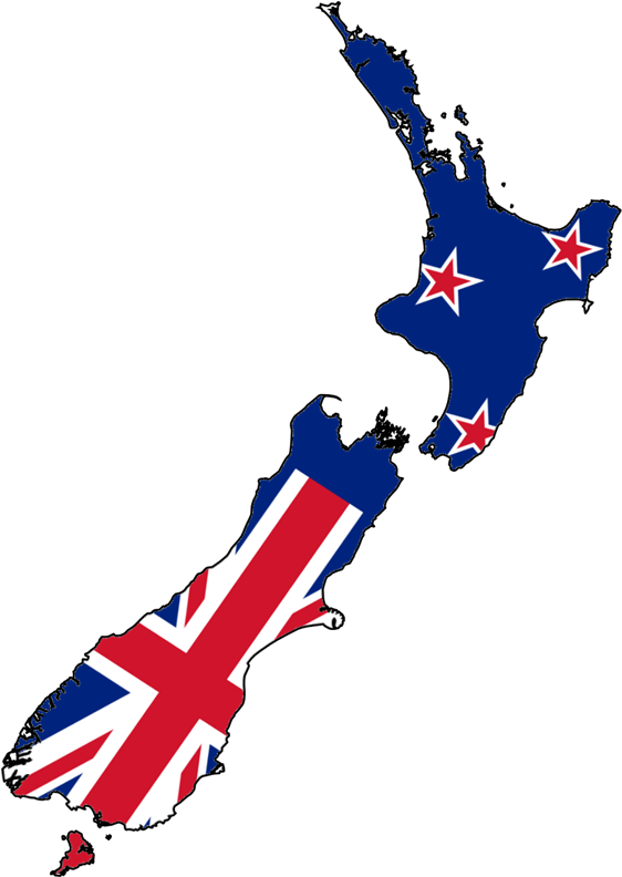 A Map Of New Zealand With Red White And Blue Stars
