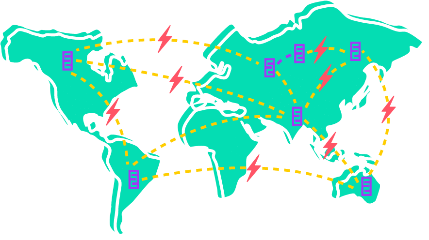 A Map Of The World With Lightnings