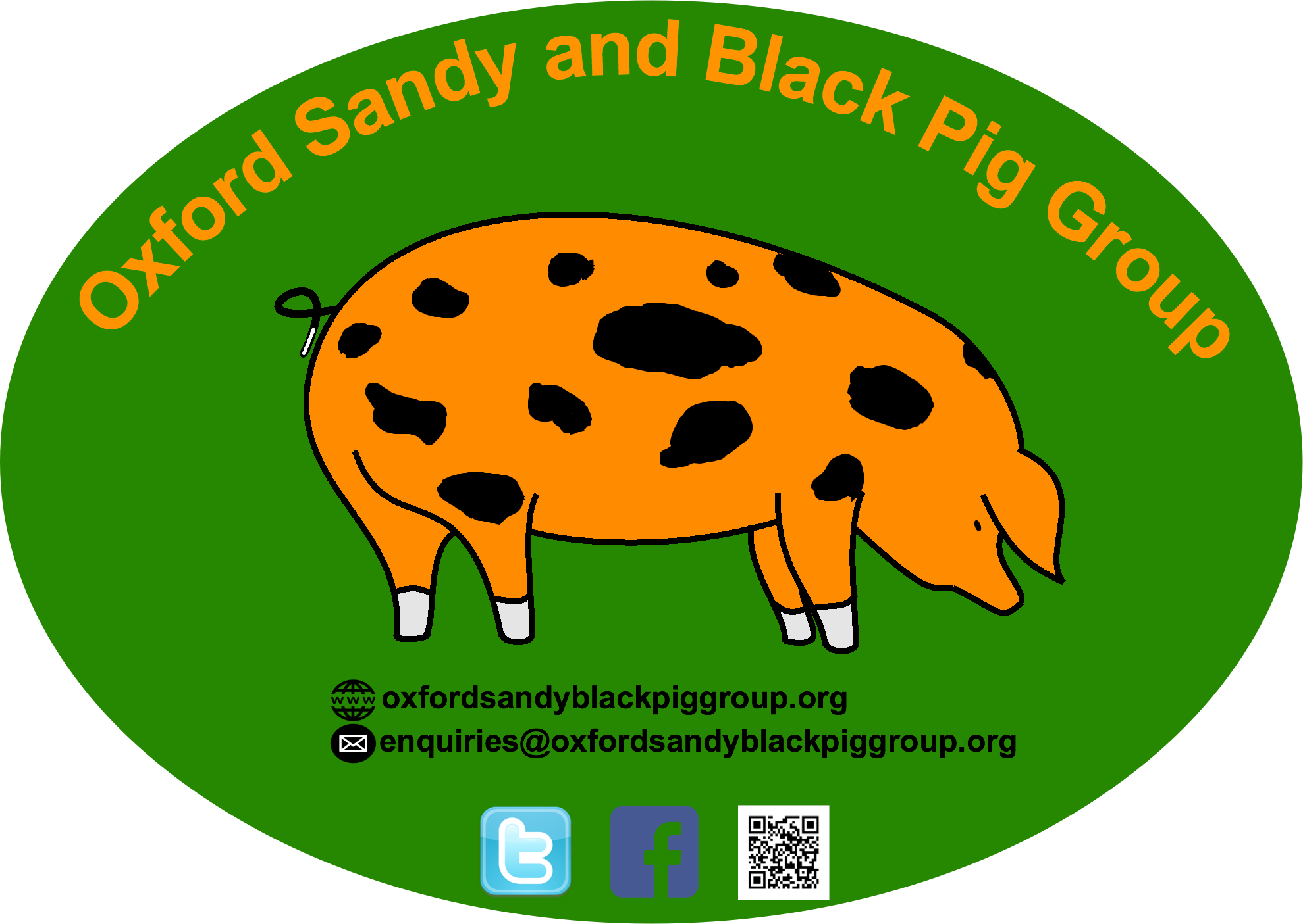 A Black And Orange Pig With White Text