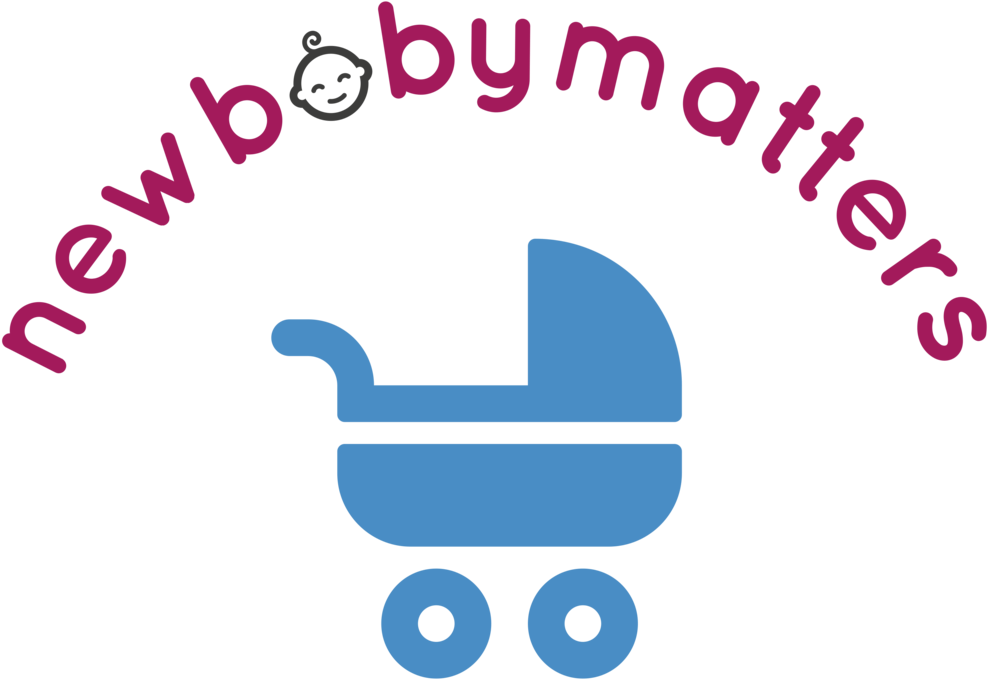A Blue Baby Carriage With Pink Text