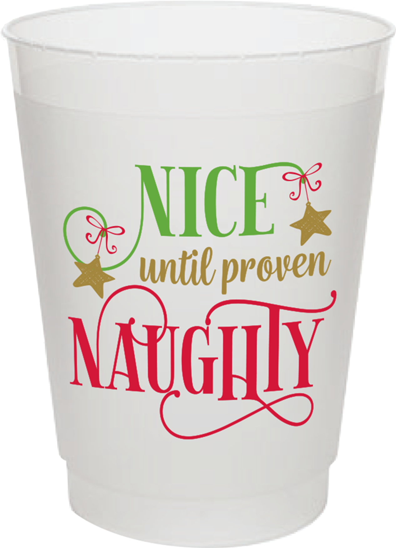 A White Cup With Red And Green Text