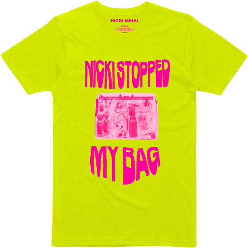 A Yellow Shirt With Pink Text