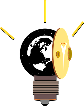 A Light Bulb With A Globe And A Black Background