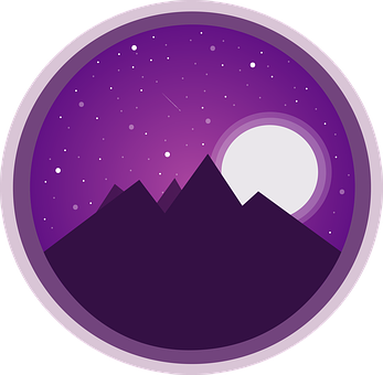 A Purple Circle With Mountains And Moon