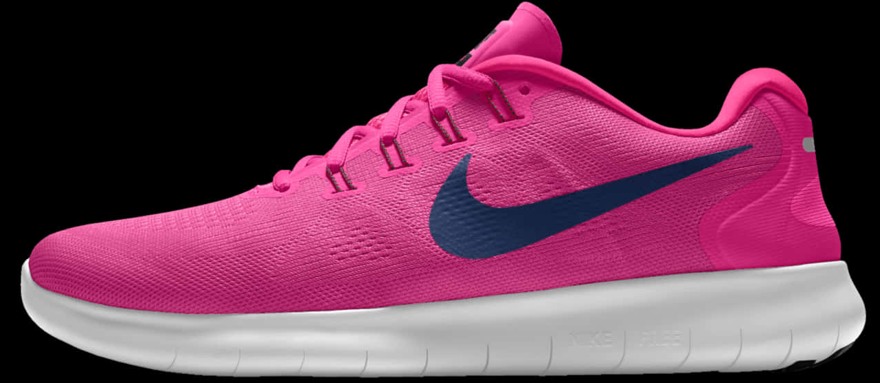 A Pink Shoe With A Blue Swoosh