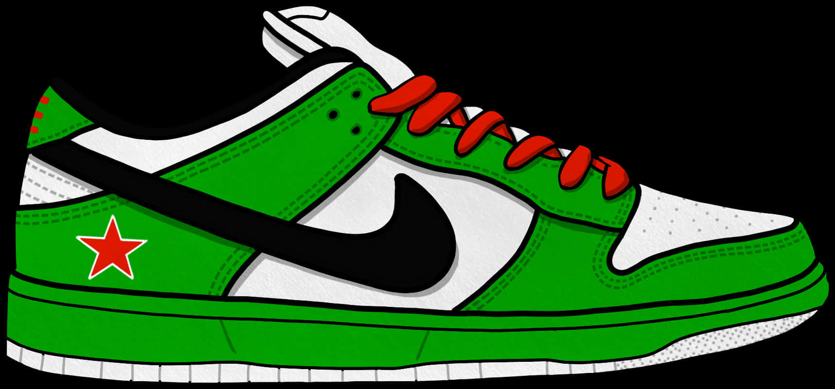 A Green And White Shoe With Red Laces