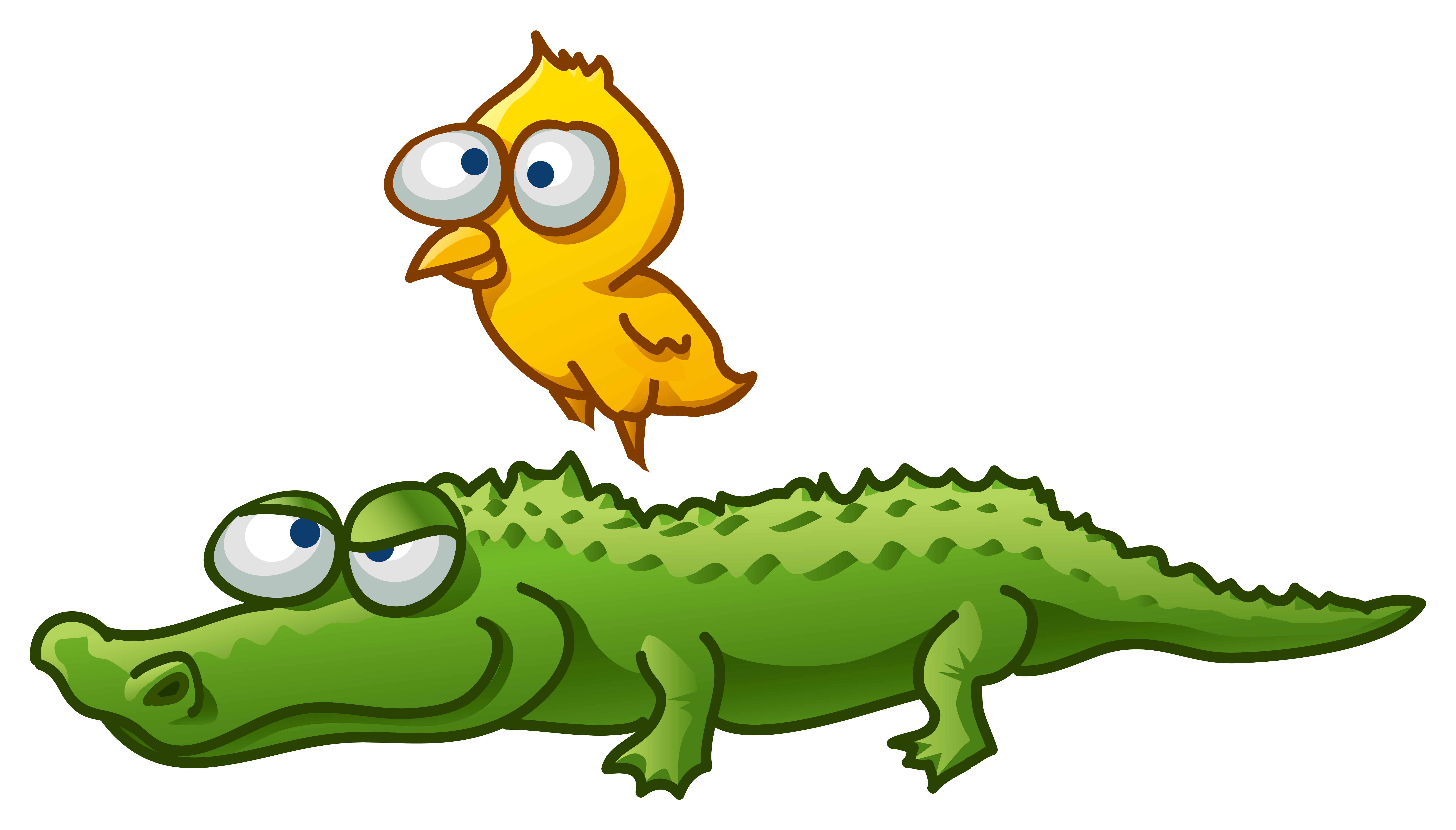 A Sticker Of A Cartoon Alligator And A Bird