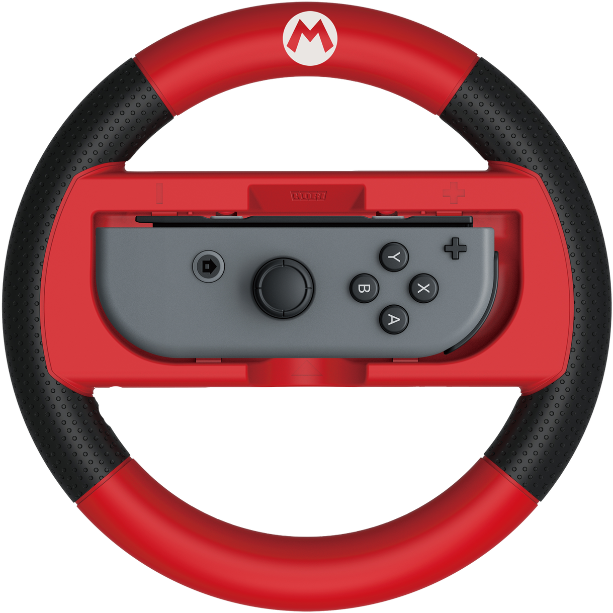 A Red And Black Steering Wheel