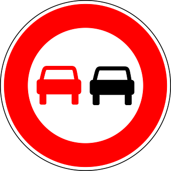 A Red And White Sign With Cars In The Middle