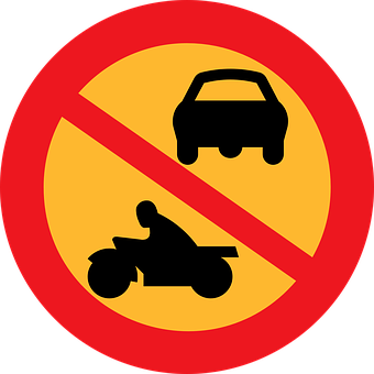A Sign With A Motorcycle And A Car