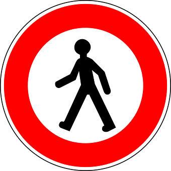 A Red And White Sign With A Black Figure