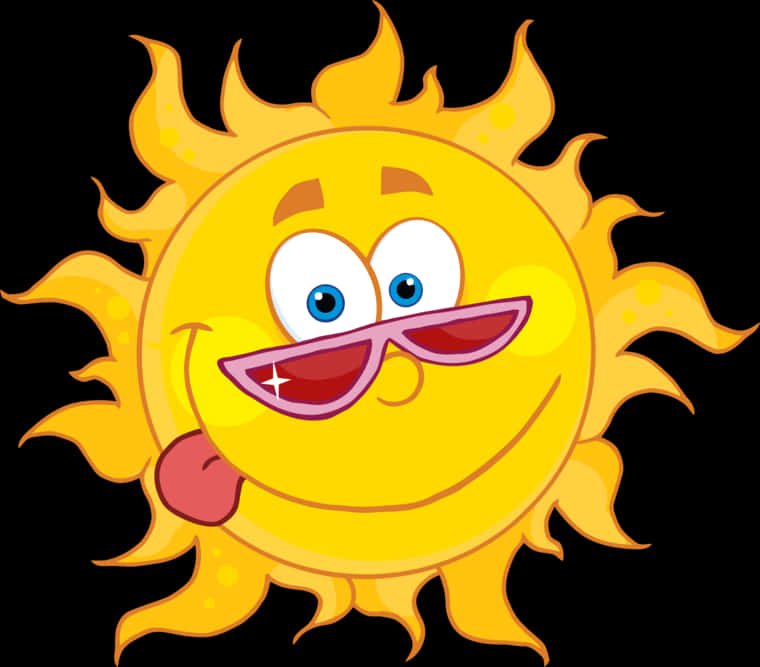 A Cartoon Sun With Sunglasses Sticking Out Tongue