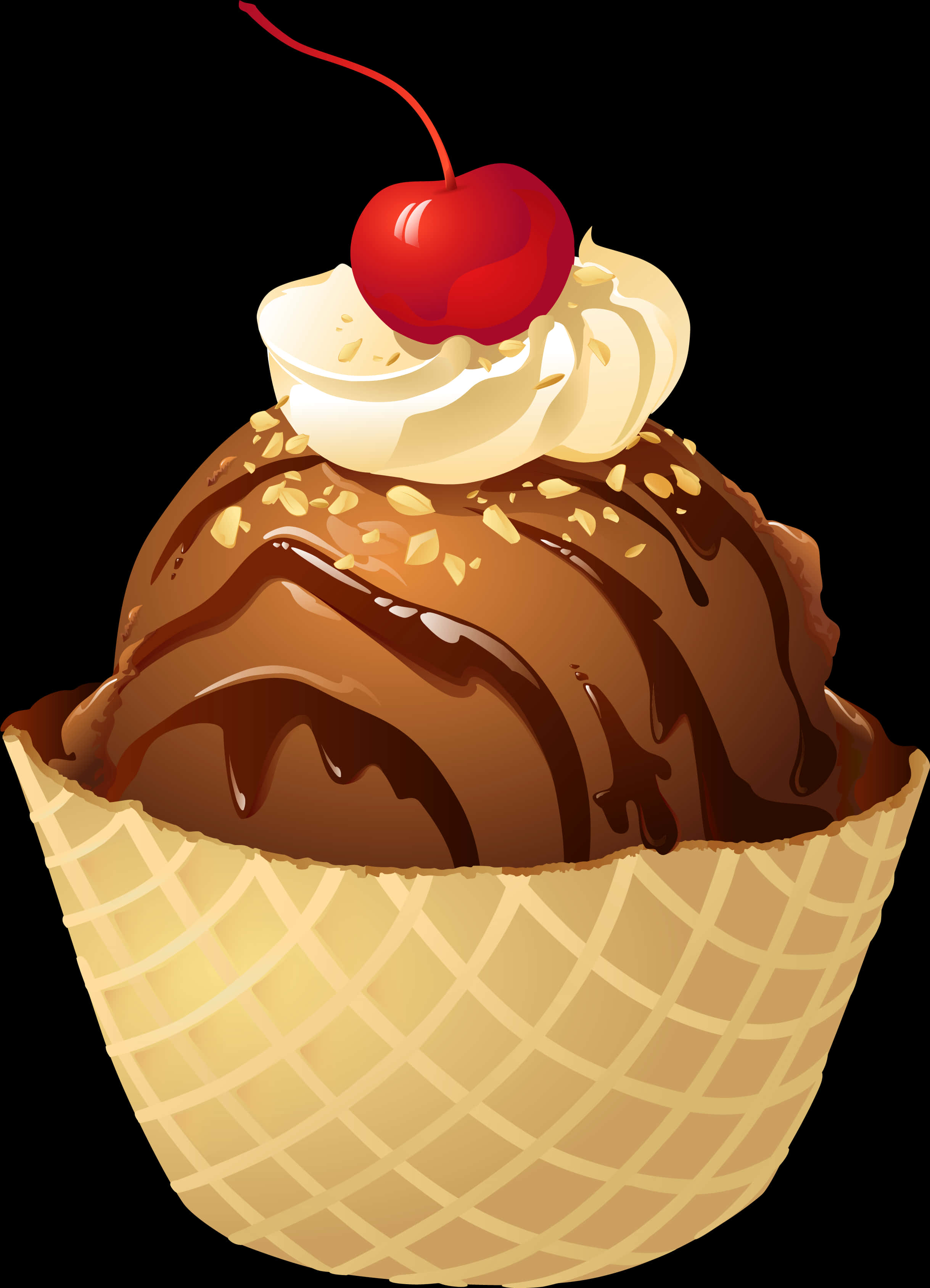 A Chocolate Ice Cream Cone With A Cherry On Top