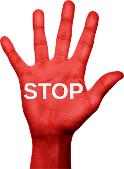 A Red Hand With White Text On It