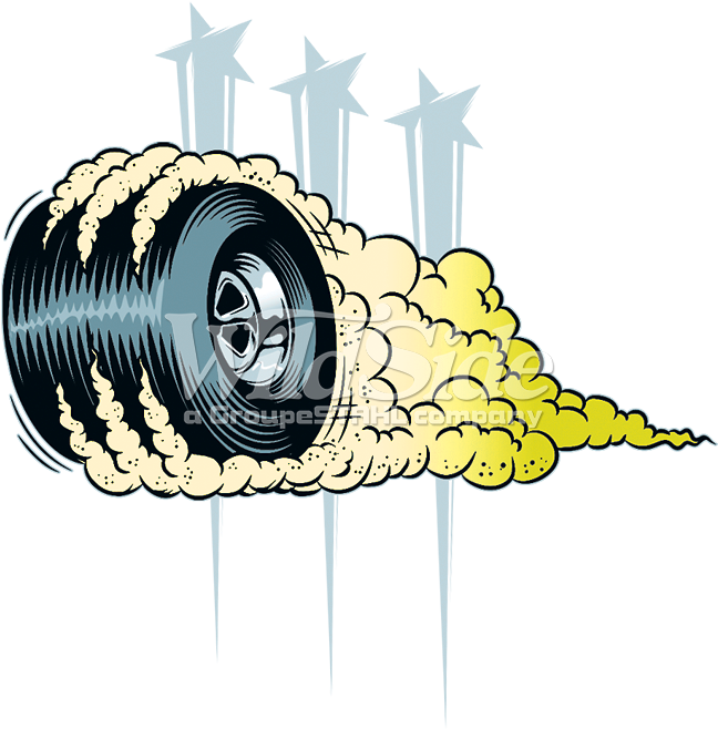 Cartoon Of A Tire With Smoke And Arrows
