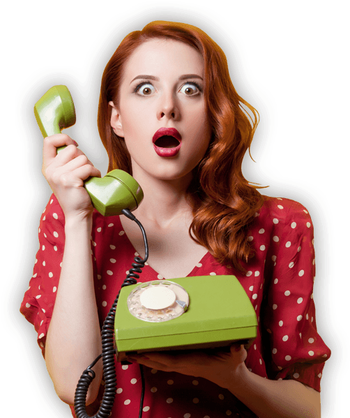 A Woman Holding A Green Telephone