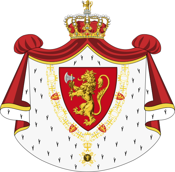 A Red And White Coat Of Arms With A Crown