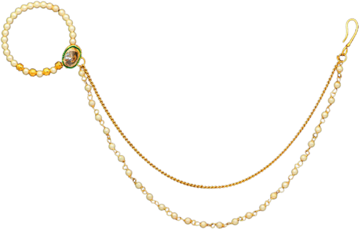 A Gold Chain With A Gem And A Pearl Necklace