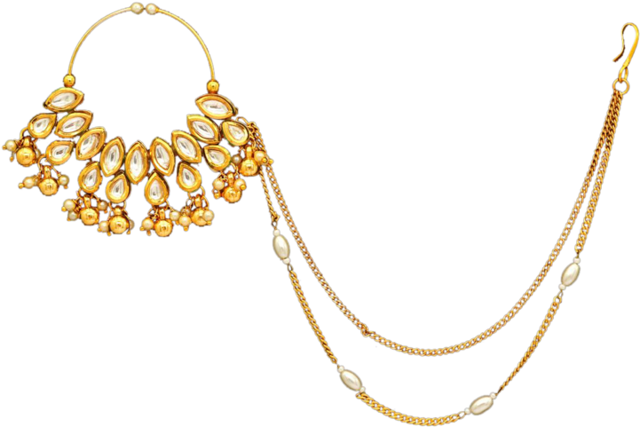 A Gold Necklace With Pearls And Beads