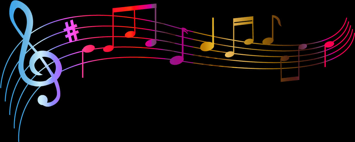 A Colorful Music Notes On A Black Background