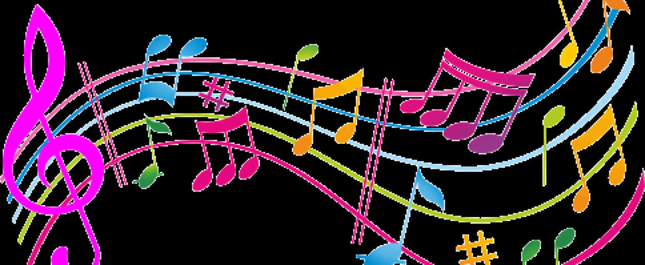 Colorful Music Notes On A Black Background