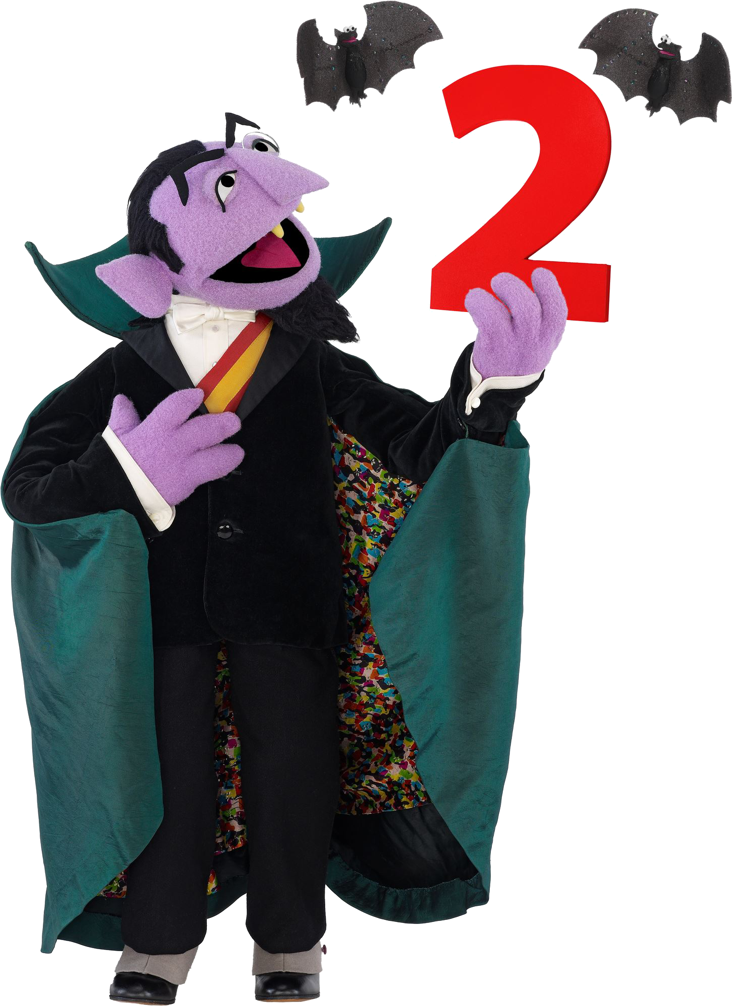A Purple Puppet Holding A Red Number