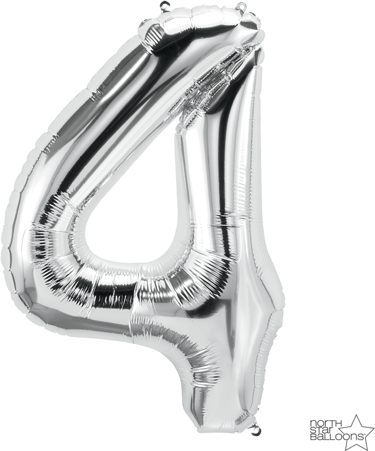 A Silver Balloon In The Shape Of A Number 4