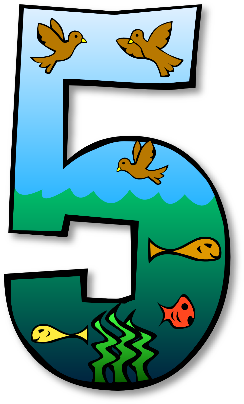 A Number With Birds And Fish